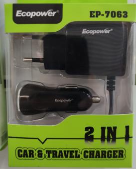 CARGADOR ECOPOWER  EP-7063 2 EN 1 MICRO USB + FUENTE 12V